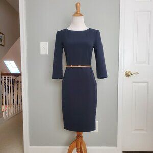 MM Lafleur The Etsuko Dress with Italian Leather Belt - Navy Size 2 Retail $259